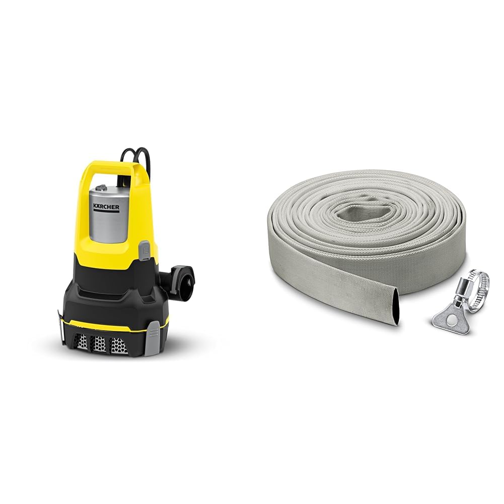 Kärcher SP 17.000 Flat Level Sensor flachsaugende Tauchpumpe & Gewebeschlauchset 1, 1/4 Zoll (10 m) mit flexiblem Gewebeschlauch