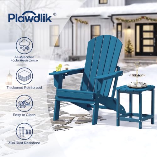 Image of Plawdlik Folding Adirondack Chair 12-piece Set, Cup Holder, Navy Blue | pin-free folding, 38-in tall back, Wood-grain All-weather HDPE; for fire pit, poolside, deck, backyard, patio