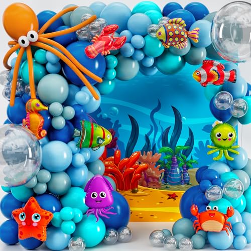 ALL-IN-1 Ocean Balloon Arch Kit with BONUS Under the Sea Animals (9x) - Under the Sea Balloon Arch Kit for Ocean Themed Party Decorations Nemo Birthday Decorations Under the Sea Decorations