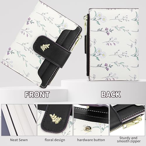 Image of Farcauo Womens Wallet with RFID Blocking Cute Small Wallets for Women Thin Black Women's Wallet Kawaii Flower Card Wallets for Women Ladies