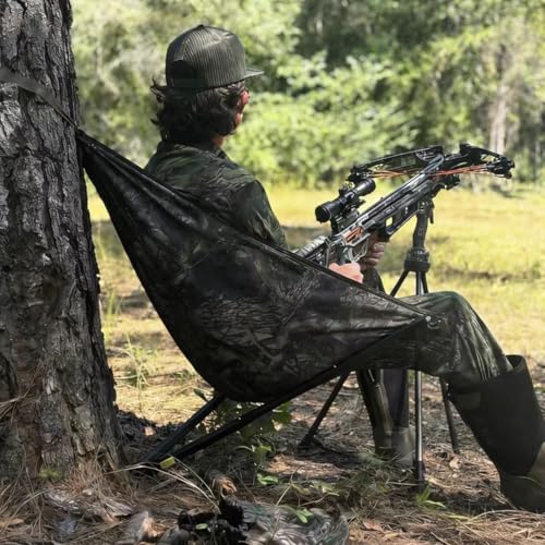 Thealke Low Down Hunting Seat, Adjustable Height Portable Folding Tree Seat, Silent Swivel 180° Pivot Hammock Chair, Lightweight Hunting Hammock for Deer Turkey Ground Camping Shooting