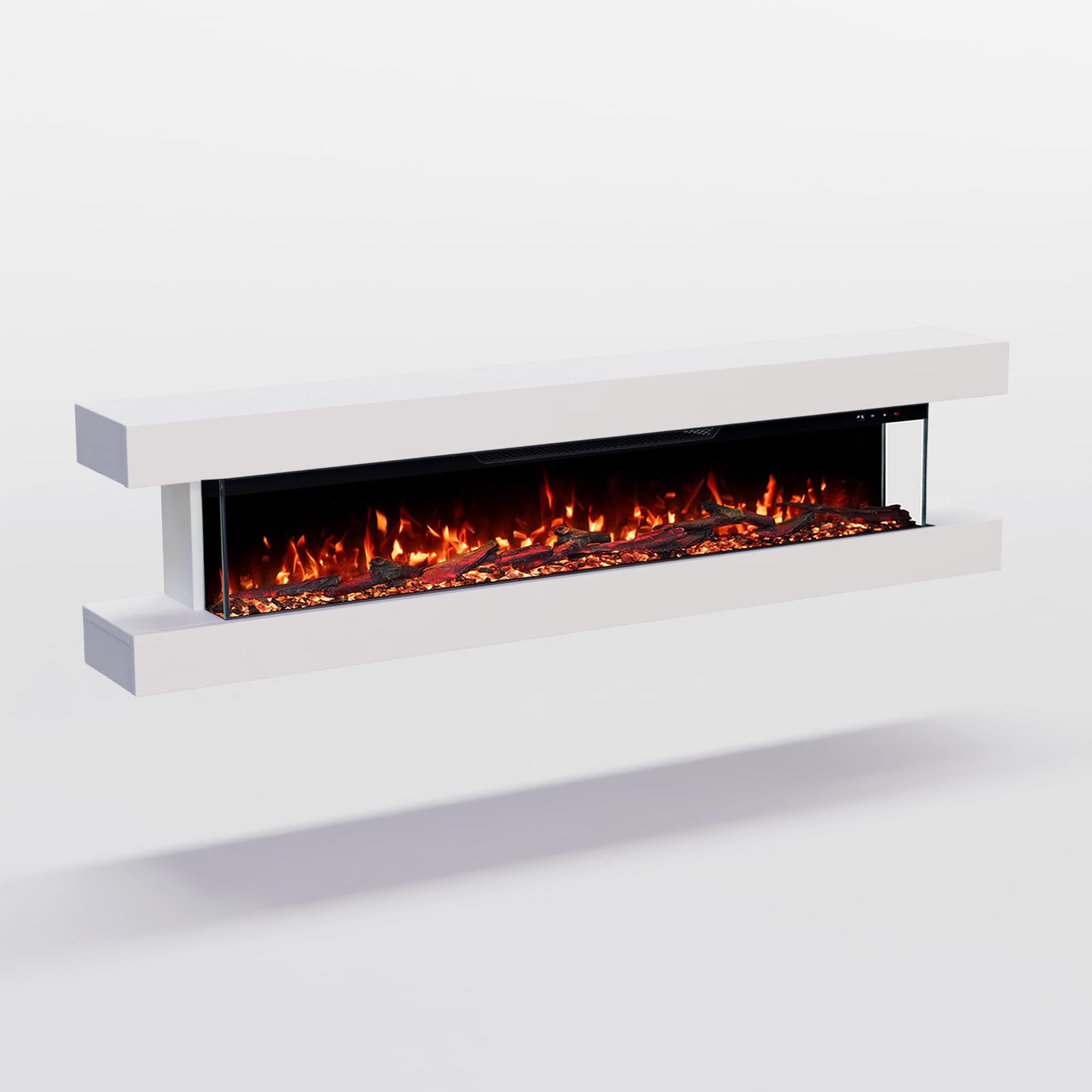 GLOW FIRE Kominek elektryczny Clear 50 z realistycznym ogniem LED 3D – ścienny kominek elektryczny z ogrzewaniem i ogniem, sterowanie za pomocą aplikacji, efekt trzaskania i timer, maks. 1800 W, 157 x