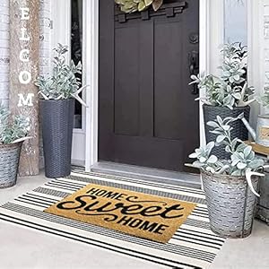 Black and White Striped Rug 24'' x 51''Outdoor Front Porch Rug Hand-Woven Machine Washable Indoor/Outdoor Layered Door Mats for Entryway/Bedroom/Outdoor Black and White Striped Rug 24 x 51Outdoor Front Porch Rug Hand Woven Machine Washable IndoorOutdoor Layered Door Mats for EntrywayBedroomOutdoor