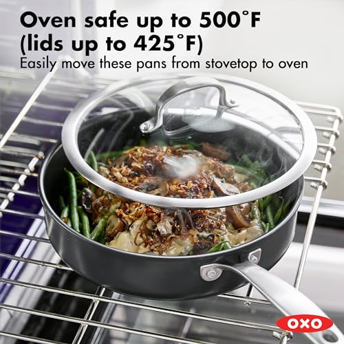 OXO Softworks 13 Piece Cookware Pots and Pans Set, 3-Layered German Engineered Nonstick Coating, Good Grips, Durable Scratch Resistant Fry Pans, Saucepans, Stockpot, Dishwasher & Oven Safe, Gray - Image 8