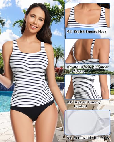 Soneven Womens Square Neck Tankini Top Only Tummy Control Bathing Suit Top No Bottom 20254