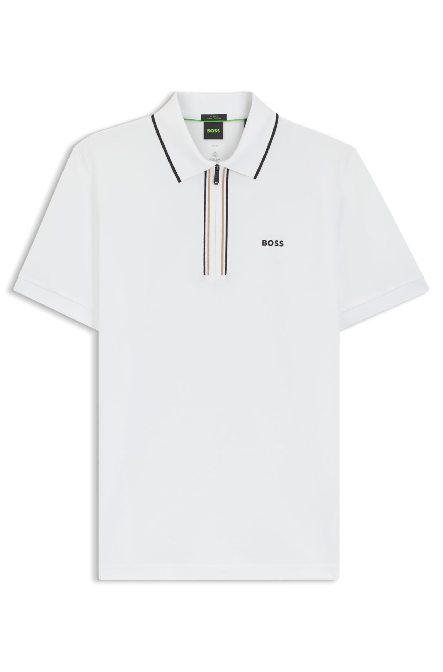 Hugo Boss Men's White Boss Green Philix Slim Fit Zip Polo Shirt In Moisture-Wicking Stretch Cotton - 100  38 M