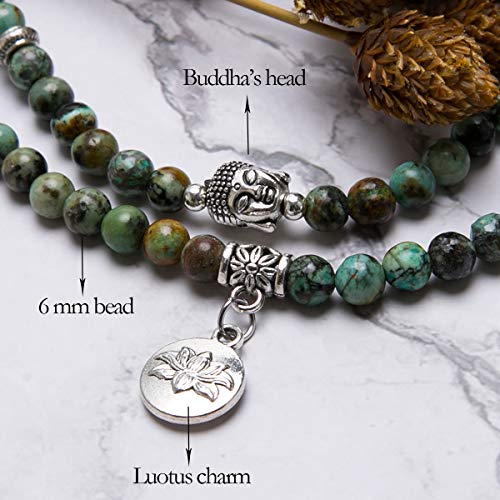 Bivei 108 Mala Beads Necklace Long Beaded Wrap Bracelets Genuine Gemstone Mala Prayer Beads Lotus Buddha Charm Yoga Meditation Necklace2