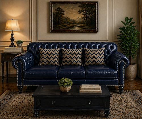 Image of Luxury Sofa Set Luxury Chesterfield Sofa in for Home Living Room & Office (Highback 3 Seater Blue)