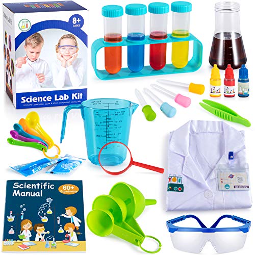 GLOCITI Kids Science Kits with Lab Coat, 60 Fun Science Experiments for Kids, Science Lab Kit Costume Dress Up and Role Playing Games, Explore STEM Educational Learning Science Toys Kids Ages 8+