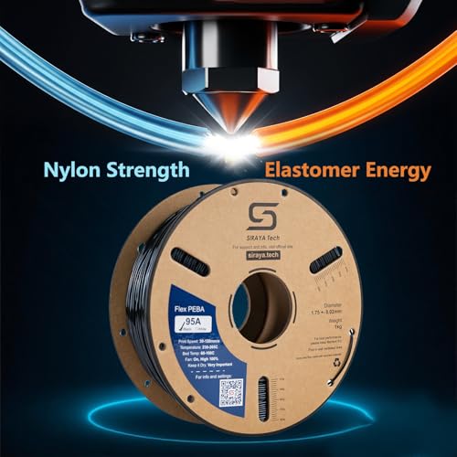 Image of Siraya Tech Rebound PEBA 95A Super TPU 3D Printer Filament, Black, 800g | 78% Energy Return, 20% Lighter, Nylon-Based Strength, 1.75mm Flexible Filament, Ideal for Sports & Robotics