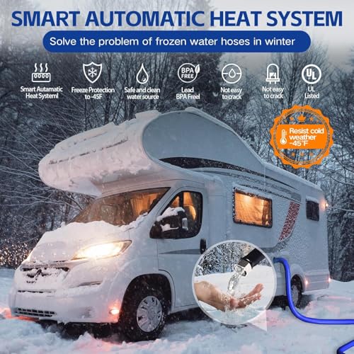 Image of 75FT 15FT 25FT 100FT Heated Water Hose for Rv,-45 ℉ Antifreeze Drinking Garden Water Hose with Energy Saving Thermostat，1 /2 inch Inner Diameter Rv Accessories，Rv Water Hose