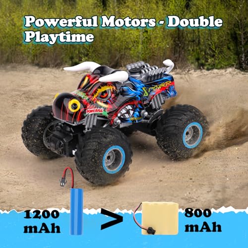 NEXBOX Remote Control Monster Trucks for Boys Age 4-7 8-12 Year Old - RC Bull Car Toys for Kids, Ideas Christmas and Birthday Gifts, 2.4 GHz Multi-Terrain Off-Road Car with Music Lights Spray
