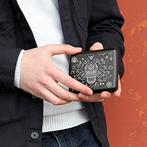 Image of OGON -DESIGNS- Aluminum wallet, Large capacity with metal lock, RFID Protection against fraud and demagnetization, model Smart Case OSLO Large (Engraving Muertos)