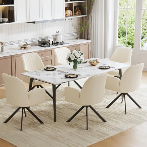 Ckaff Lot de 6 Chaises Pivotante Salle à Manger à 360° avec Accoudoirs, Chaises Salle à Manger, Chaise de Cuisine Rembourrées en Tissu Chenille pour Chambre à...