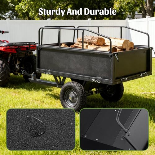 Carretilla Volteo 600 lbs Capacidad 17 Pies Cúbicos – Carro de Remolque para ATV, Tractor de Césped, Jardín con Neumáticos de 15" – Volteo de Control Dual, Construcción Resistente a Óxido, Negro miniatura 7