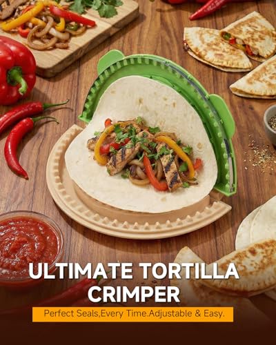 Image of 4-in-1 Tortilla Sealer, Adjustable Tortilla Crimper for 4 inch, 6 inch, 8 inch, 10 inch Wraps - Detachable Shark Tooth Design & Stainless Steel Edge, BPA-Free, Dishwasher Safe for Making Sealed Quesadilla, Dumpling
