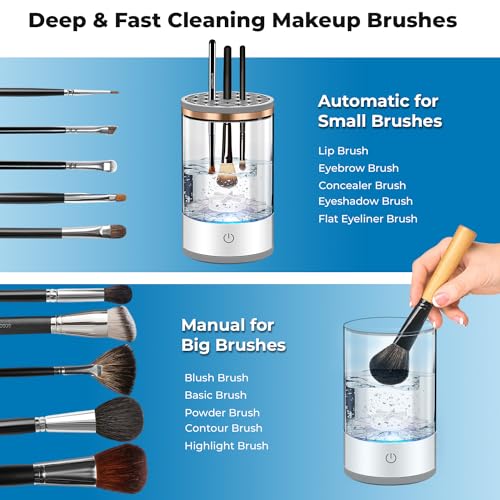 Electric Makeup Brush Cleaner with Brush Clean Mat, USB Charging Automatic Electric Makeup Brush Cleaner, Makeup Brush Cleaner Machine Fit For All Size Makeup Brush, Great Gift for Women Girls — view 3