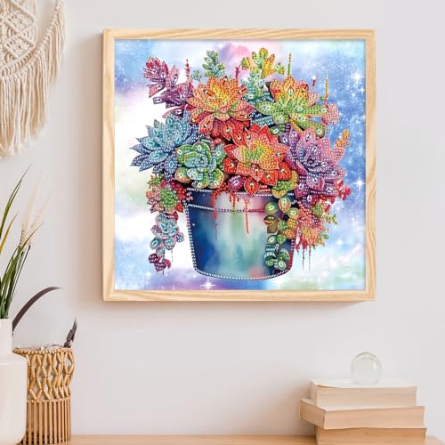 Image of AiYuanzsh 5D Special Shape Diamond Art Kits for Beginners, Diamond Art Painting Kits for Adults Succulent Pattern, Crystal Rhinestones Diamond Art for Home Wall Decoration Gift 12x12inch /30x30cm