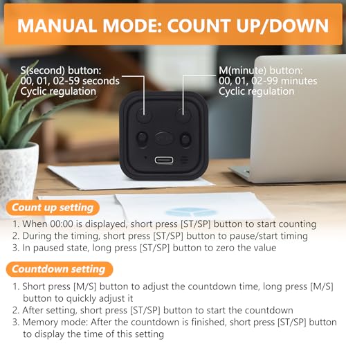 Image of GuDoQi Multi-Function Cube Timer, 5 /10 /30 /60 Min & Custom Count Down, Included Pause & Resume Feature, Silent, Vibrate & Adjustable Sound Alarm for Productivity in Tasks, Study & Kitchen, Black