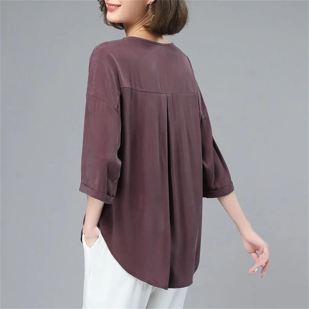 Vêtements pour femmes T-shirts irréguliers à lacets d'été solides col en V manches trois-quarts hauts décontractés