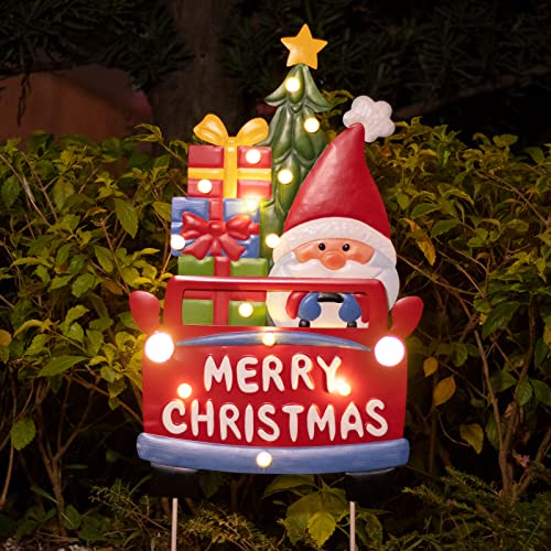 Christmas Garden Stakes With Led Light - Santa Claus Yard Sign With Stake, Xmas Decorations For Front Pathway Walkway Lawn, Metal Outdoor Decor Waterproof Battery Box #TOP1