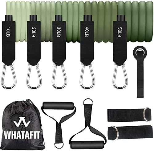 Whatafit Resistance Bands Set, Exercise Bands with Door Anchor, Handles, Carry Bag, Legs Ankle Straps for Resistance Training, Physical Therapy, Home Workouts (Green)