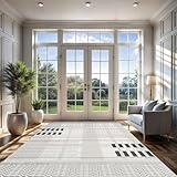 CAMILSON Modern Rug 8x10 Luxury Geometric Pattern Micro Loop Area Rugs Soft High and Low Pile Stain Resistant Easy to Clean Non-Shedding Durable Living Room Bedroom Indoor Carpet (White/Black)