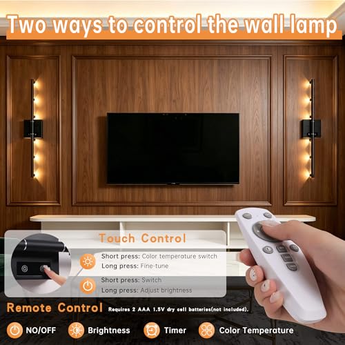 Battery Operated Wall Sconce Set,2 Pcs Picture Light Rechargeable for wall with Remote Control,Dimmable 3000K-6000K Magnetic 360° Rotate Wall Lights/Night Light for Bedroom,Painting,Gallery,Black — view 4