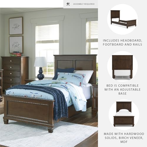 Image of Signature Design by Ashley Twin Panel Bed, Danabrin, Brownish Cherry | Hardwood solids, Birch veneer and MDF substrate construction, Casual style for youth bedrooms