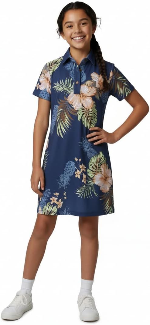 Hawaii Hangover Family Matching Tropical Polo Shirts & Polo Dresses – Pineapple Garden Navy Resort Golf Outfits