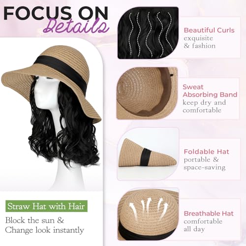 Sombrero de sol con extensiones de cabello sintético desmontable miniatura 4