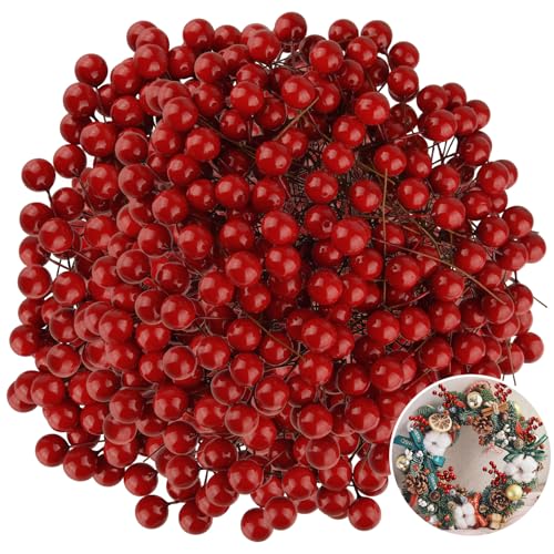 PLULON 500 Piezas de Bayas de Acebo Rojas navideñas, Bayas Artificiales, Suministros para Hacer Coronas, Manualidades, Coronas navideñas, Decoraciones para árboles de Mesa