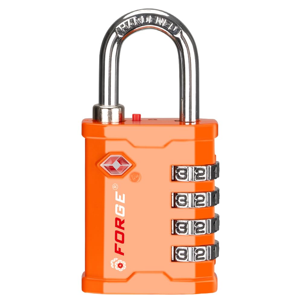 FORGE 4 Digit 17067 TSA Approved Tool Box and Case Lock, Combination Padlock for Travel, Orange 1 Lock