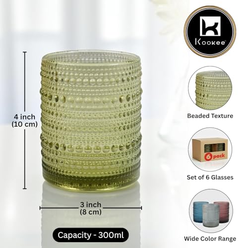 Image of Kookee Jupiter Vintage Hobnail Bubble Glass Old Fashioned Whiskey Glasses Set of 6 | Crystal Cocktail Tumblers for Bourbon, Scotch & Bar | 300ml (11761)