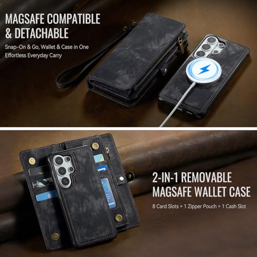 Phone Case for Samsung Galaxy S26 Ultra 5G Zipper Wallet Magnetic Detachable Cover with MagSafe Screen Protector and Flip Card Holder Cell S26Ultra 26S S 26 26Ultra SM-S948U 6.9 inch Women Men Black by Asuwish - Used condition - Image 7