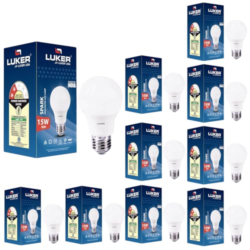 Image of LUKER JVLuker 15W LED Bulb B22 Base Energy Efficient 2 Star Light 120 Degree Wide Beam Coverage High CRI Surge Protection Lights for Home and Office, 1 Year Warranty (Pack of 10, White)