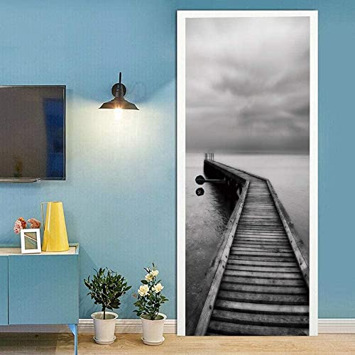 Décoration murale pont en bois gris avec affiche porte 3D PVC - 2