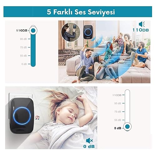 Image of Wireless Doorbell 2 Buttons 1 Receiver Led Light 300 Meters Distance 60 Melodies Home Office Warehouse