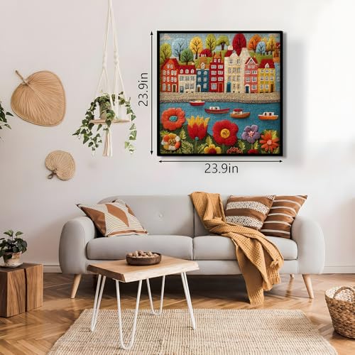 Rompecabezas PICKFORU de 1000 piezas con tema de pueblo bordado y flores, para adultos, decoración para el hogar miniatura 3