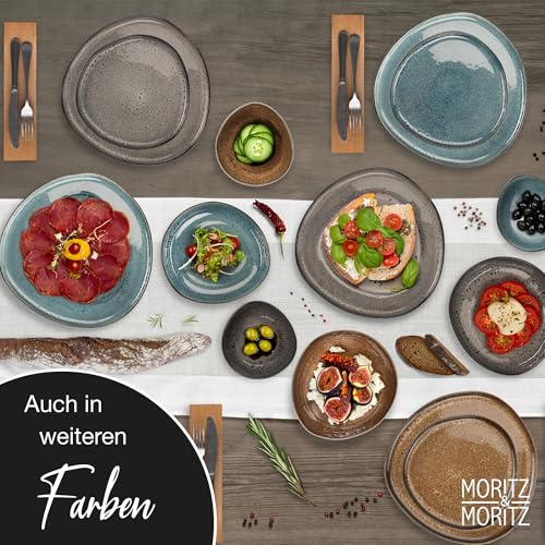 Moritz & Moritz ORGANIC 24-teiliges Geschirrset 6 Personen Grau - Elegantes Teller Set aus hochwertigem Steinzeug - Geschirr Set 6 Personen aus 6x Dinnerteller, Dessertteller, Suppenteller und Tassen