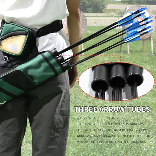 Moyujian Archery Quivers - Nylon Hip Quiver With 3 Arrow Tube Cases For Target Shooting - Adjustable Waist Belt Multiple Storage Rooms For Storing Keys Scorecards Bow Releases And Various Accessories - Thumbnail 2