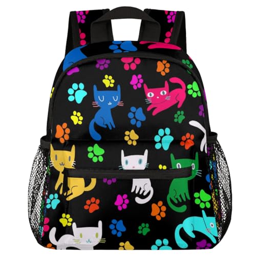 Rainbow Cat Kids Backpack Cat Animal Toddler Backpack for Boys Girls Mini Bookbag for Preschool Kindergarten with Chest Strap