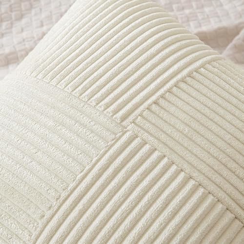Image of MIULEE Cream White Decorative Throw Pillow Covers 20x20 Inch for Couch Bed Sofa Pack of 2 Beige Neutral Boho Farmhouse Throw Pillows Soft Cross Corduroy Patchwork Textured Cushion Cases