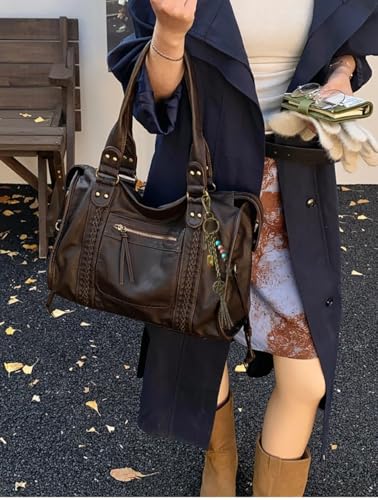 Image of Worldlyda Crossbody Bags for Women Large Tote Soft Leather Purses Washed Y2K Hobo Vintage Handbag Shoulder City Bag