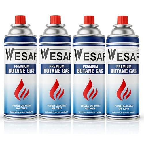 Image of Wesaf Butane Gas 225g (Pack of 4) | Camping Gas Cylinder | Portable High-Pressure Butane Can Liquefied Gas Canister Ideal for Refilling Lighters, Small Stoves, Flame Torches and Welding Equipment