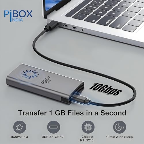Image of PiBOX India NVME M2 Enclosure Fan, SSD Enclosure - USB 3.2 10Gbps, Tool-Free M.2 NVMe Case, PCI-E NVMe Reader, USB-C, Supports M & B&M Keys, 2230 /2242 /2260 /2280 SSDs Powerful, RTL9210CN