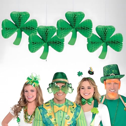 Image of AMYESE Green Shamrock Tissue Honeycomb Pom Poms, St. Patrick's Day Party Decoration Paper Hanging Honeycomb Balls 6pcs 7.3x6.3in for Birthday Graduation Baby Shower, Christmas Spring School DIY Party