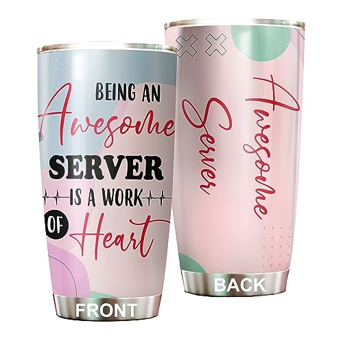 MEDROC Awesome Server Tumbler Stainless Steel 20oz, Funny Server Gifts Bulk For Birthday Christmas, Server Gifts For Men Women Office Coworker Driking Coffee Cup Humor