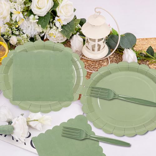 EVYIENEN 75pcs Plates and Napkins Set Party Supplies, Scalloped Paper Tableware Forks Disposable Dinnerwaret Kit for 25 Guests Baby Shower Bridal - Image 3