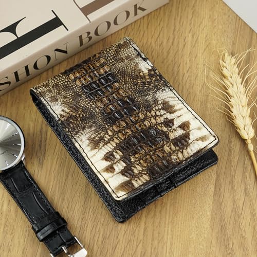 Image of HATA Men Leather Wallet Croc RFID Blocking Front Pocket AIIigator Handmade Gift For Birthday Wedding Anniversary Father's Day